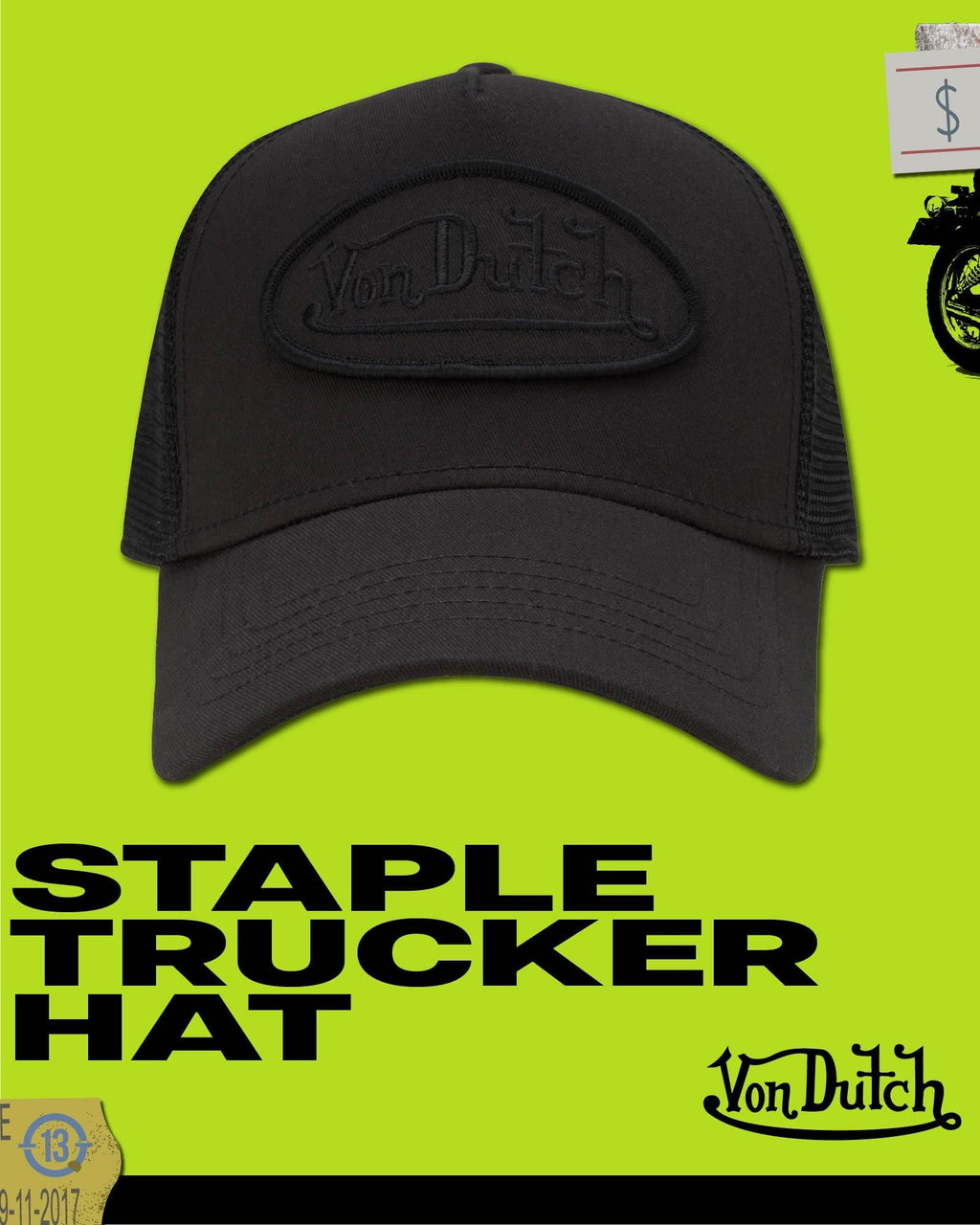 Von Dutch Unisex Trucker Hat - Retro Classic Solid Color Mesh Back Snapback Baseball Cap for Men & Women, Size One Size, Black/Black