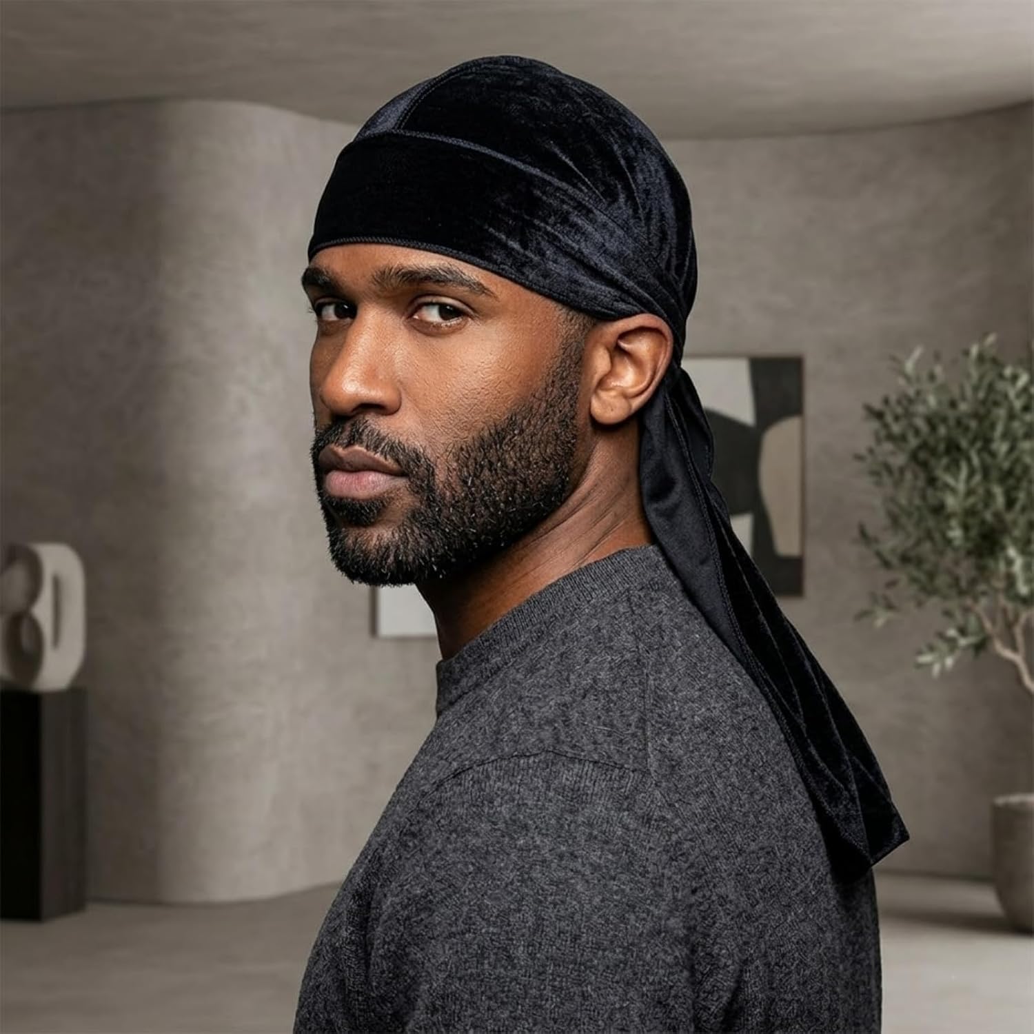 4 Pcs Velvet Durags For Men With 1 Wave Cap Long Tail Velvet For Du Rags Men