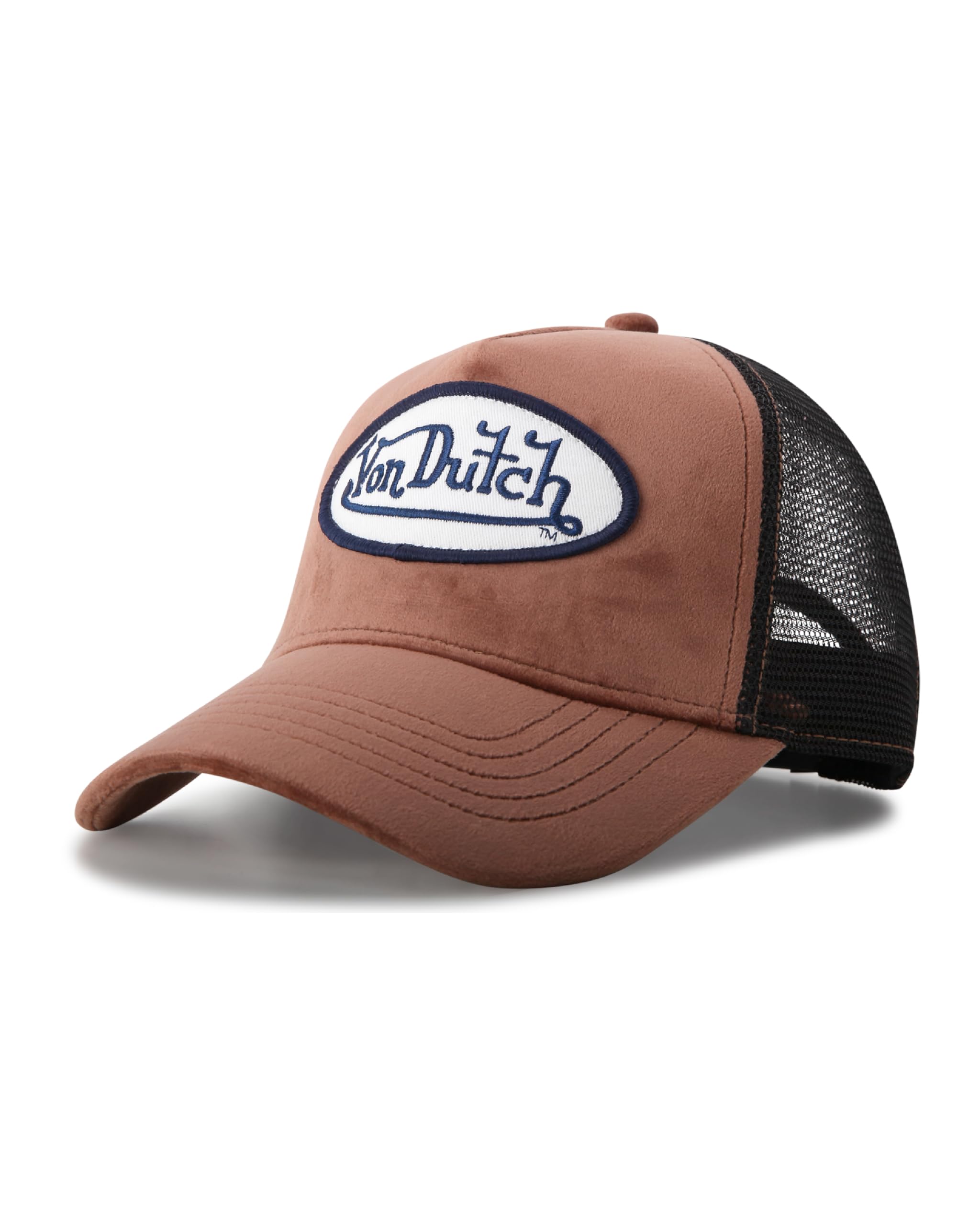 Von Dutch Unisex Trucker Hat - Velvet Curved Bill Mesh Back Retro Classic Adjustable Snapback Baseball Cap for Men and Women