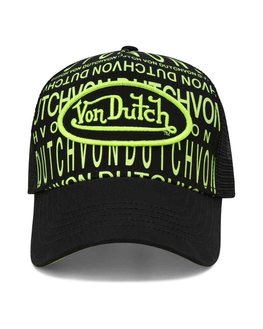 Von Dutch Monogram Trucker Cap - Retro Snapback Cap for Men and Women - Adjustable Snap Fit Panel, Mesh Rear, Curved Bill