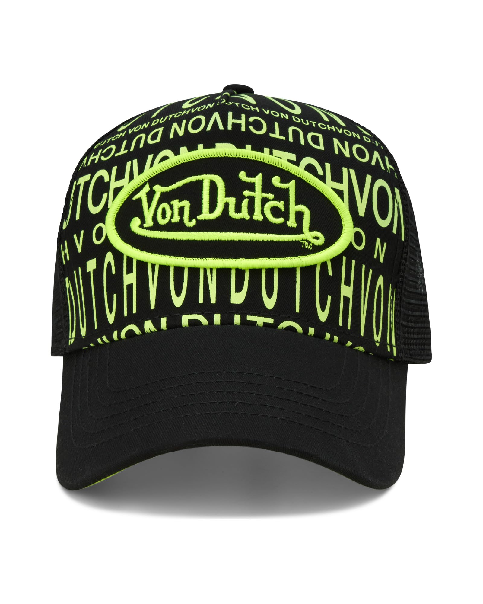 Von Dutch Monogram Trucker Cap - Retro Snapback Cap for Men and Women - Adjustable Snap Fit Panel, Mesh Rear, Curved Bill