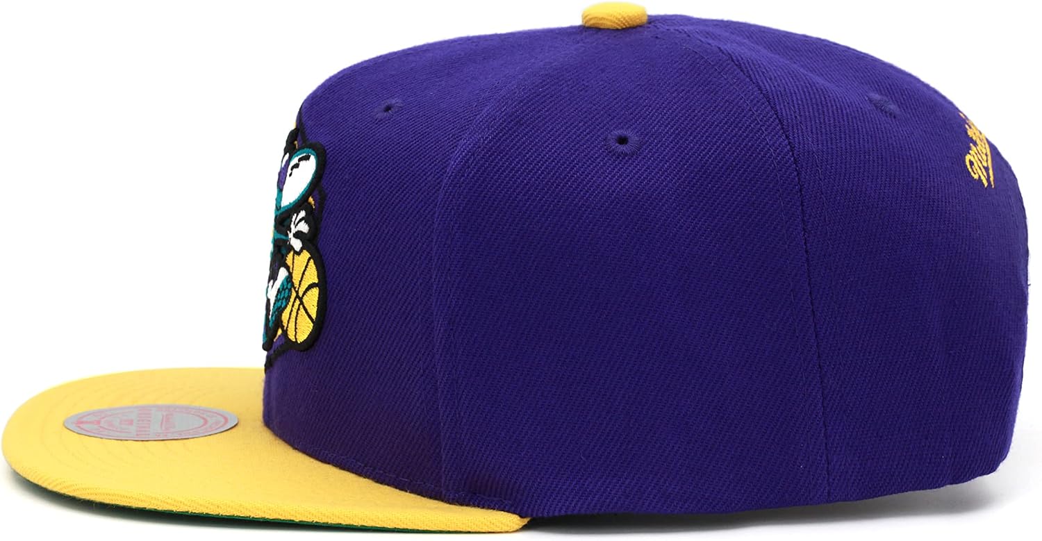Mitchell & Ness Charlotte (New Orleans) Hornets Core Basic Snapback Hat Adjustable Cap - Purple/Yellow