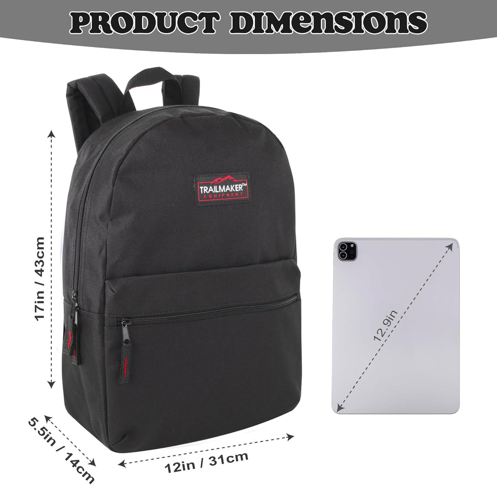 Trail maker Classic 17 inch Backpacks with Adjustable Padded Straps | School Backpacks for Girls, Boys (Black)