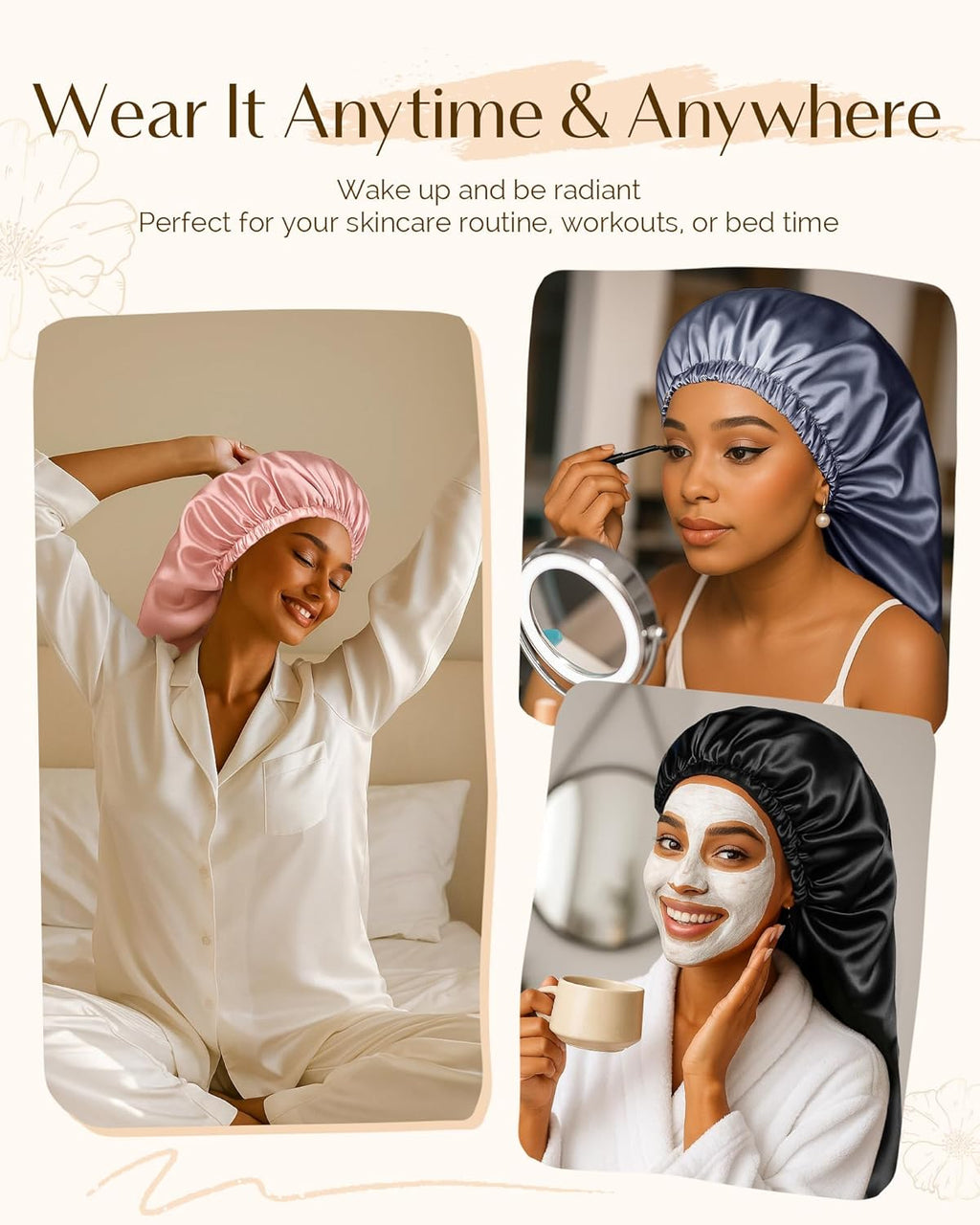 YANIBEST Satin Sleep Bonnet for Natural Hair - Extra Double Layer Long Adjustable Silk Hair Bonnet for Braids, Locs, Curls - Women’s Night Hair Protection Cap