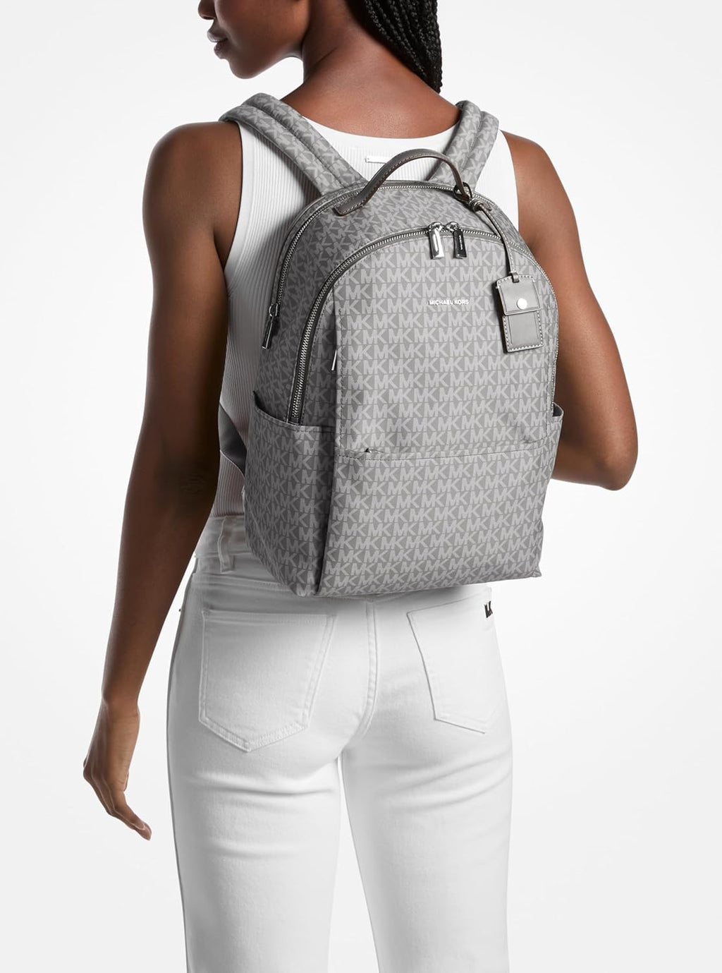 Michael Kors Sable Large Backpack, Silver-Tone Hardware/MK Signature Coated Twill/Storm