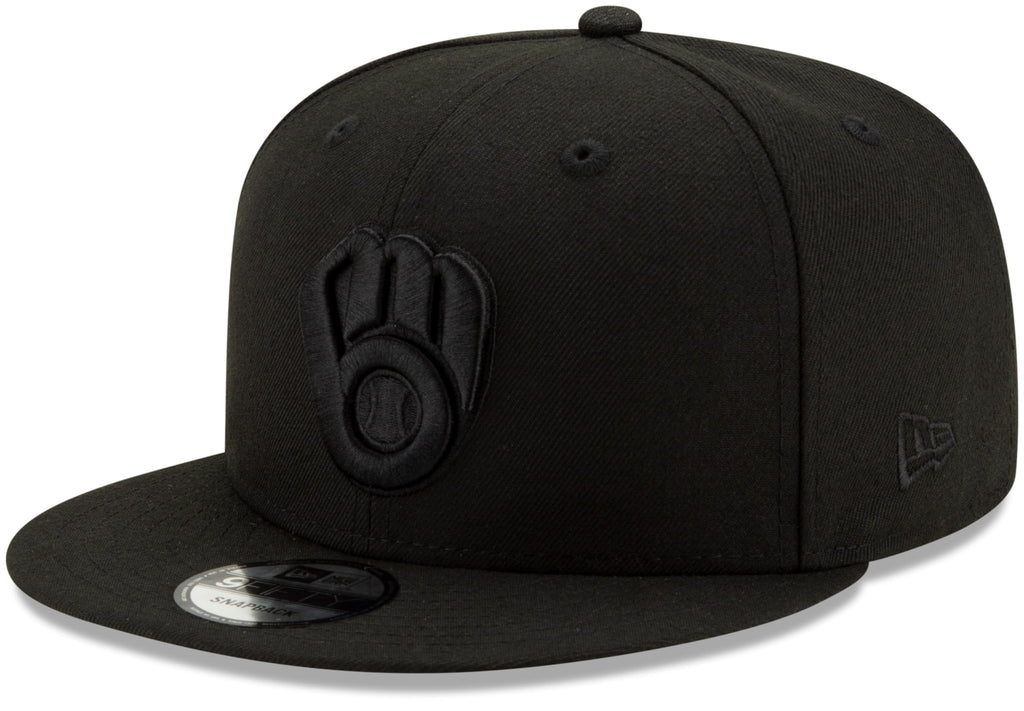 New Era MLB 9FIFTY Black Black Primary Logo Team Adjustable Snapback Hat Cap