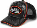 Von Dutch Trucker Hat, Black Faux Leather Front with Mesh Back, Snapback Adjustable Baseball Cap, Midnight Ember
