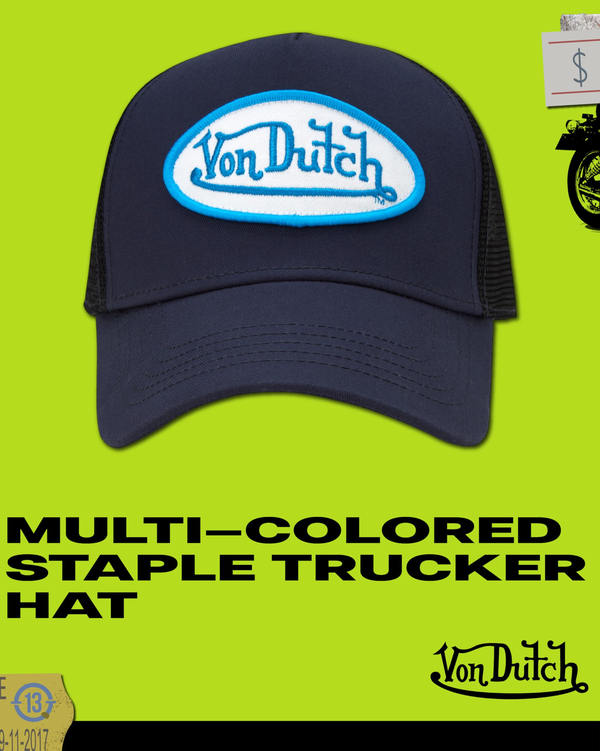 Von Dutch Unisex Trucker Hat - Curved Bill Mesh Back Retro Classic Colorblock Snapback Baseball Cap for Men and Women