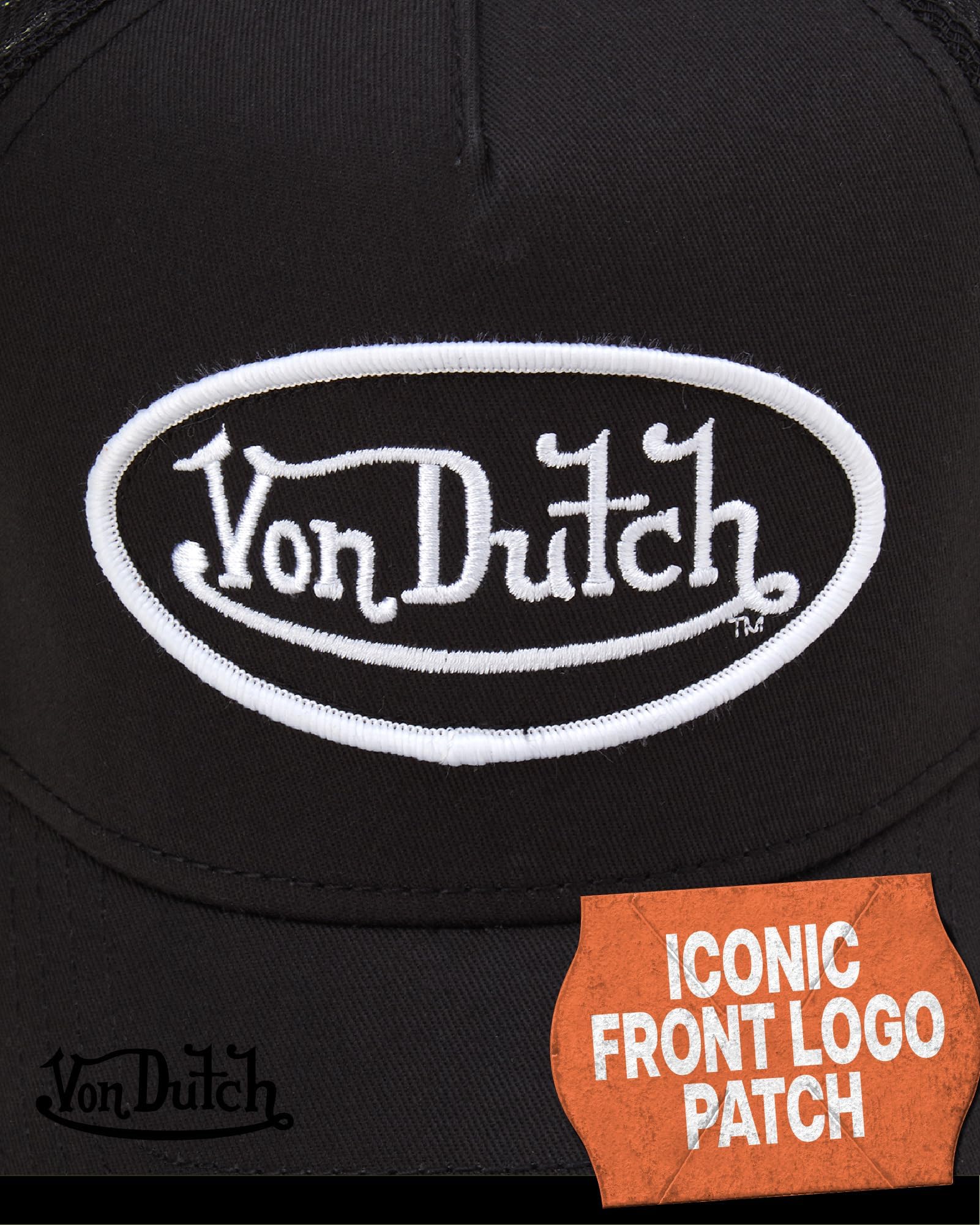 Von Dutch Unisex Trucker Hat - Retro Classic Solid Color Mesh Back Snapback Baseball Cap for Men & Women, Size One Size, Black/White