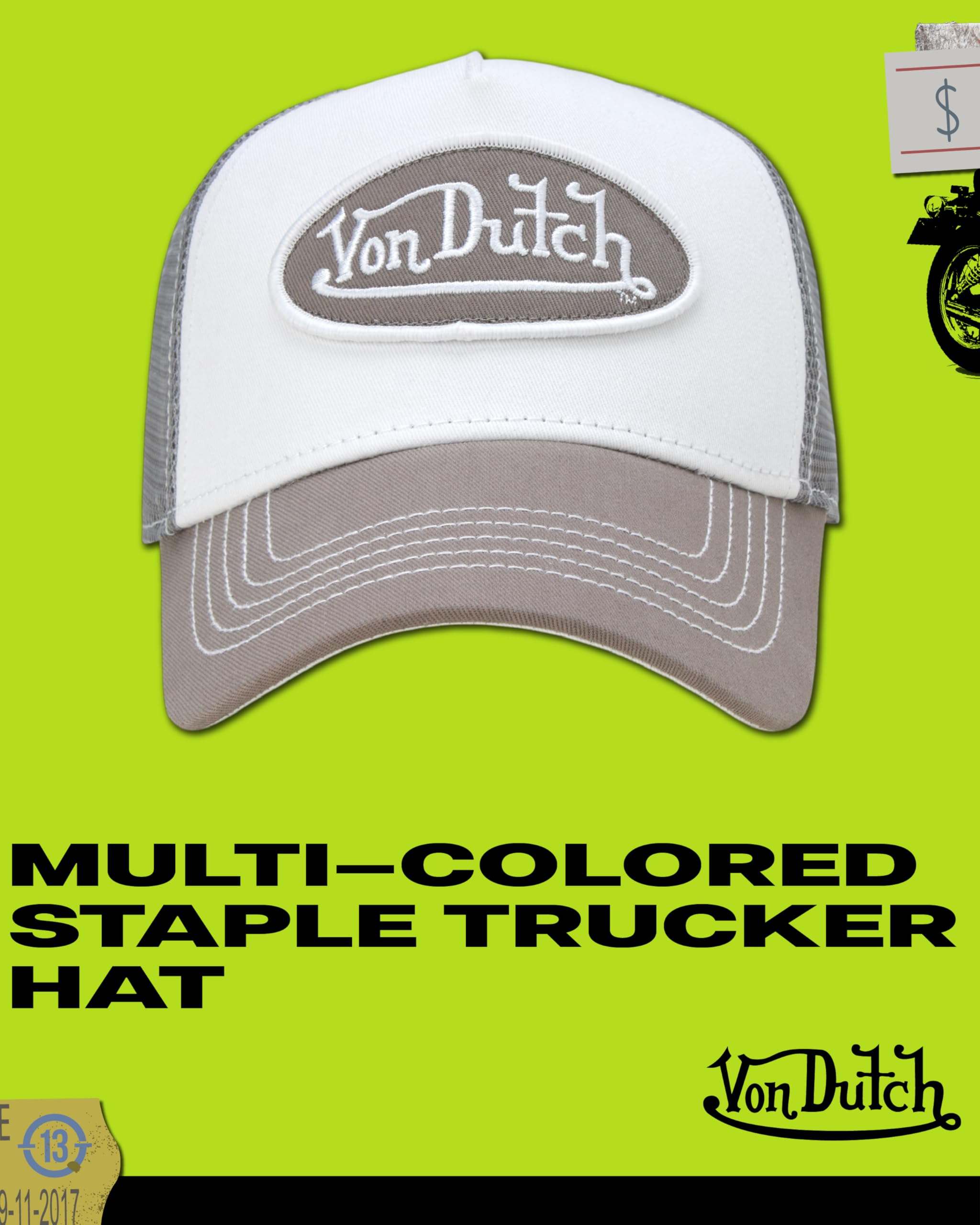 Von Dutch Unisex Trucker Hat - Curved Bill Mesh Back Retro Classic Colorblock Snapback Baseball Cap for Men and Women