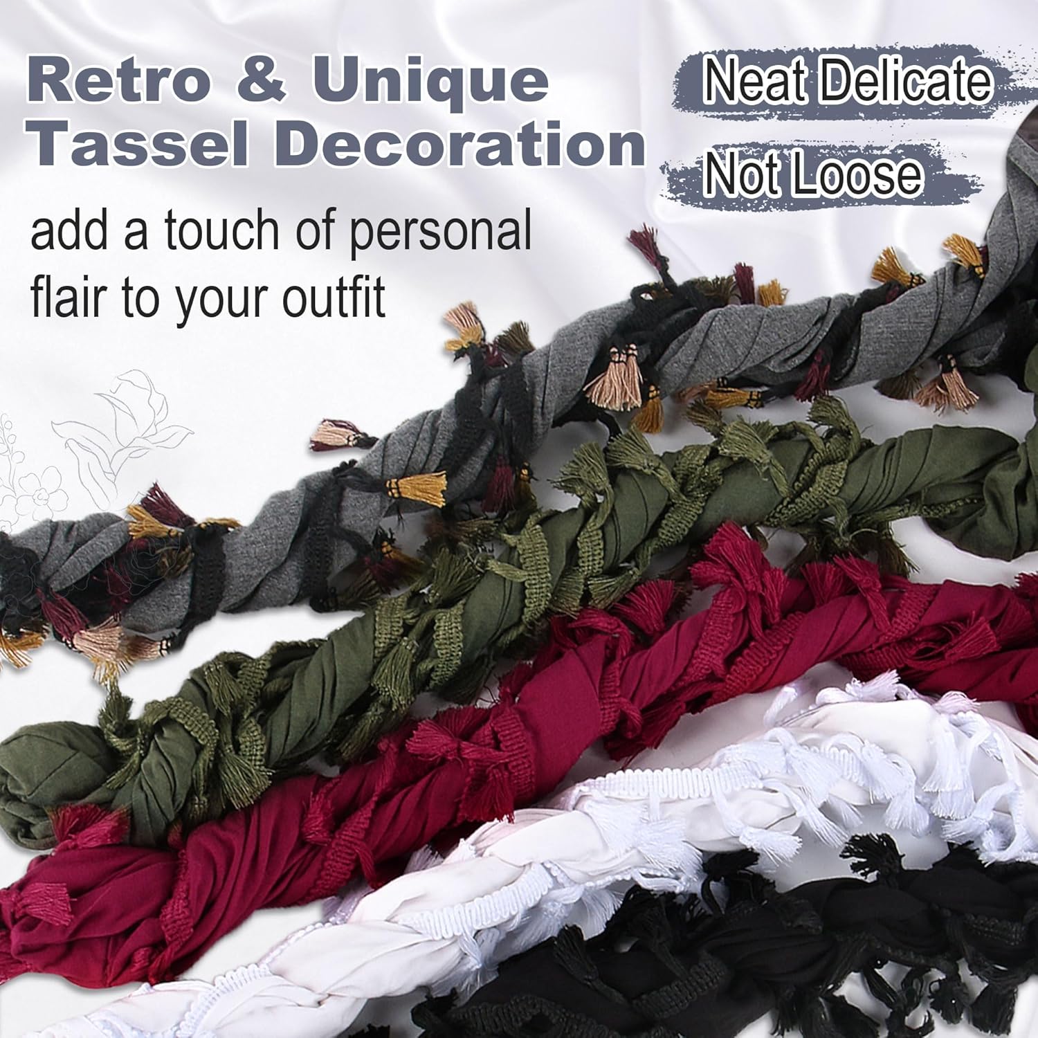 Babalet Halo Turban for Men Women Satin Lined Durag Head Wraps Skull Cap Pre-Tied Tassels Braid Beanie Vintage Twist Bonnet