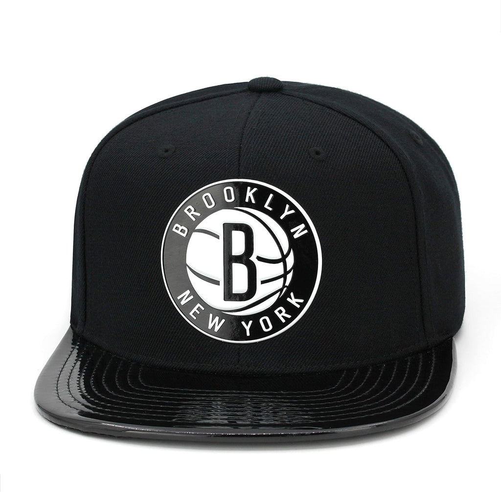 Mitchell & Ness Brooklyn Nets Snapback Hat - Black/Patent Leather/TPU Material - Basketball Cap for Men