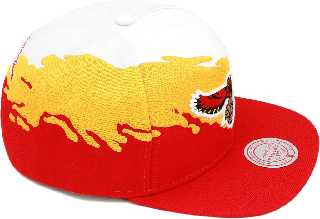 Mitchell & Ness Atlanta Hawks Paintbrush Snapback Hat Adjustable Cap HWC - Red/Yellow/White, One Size