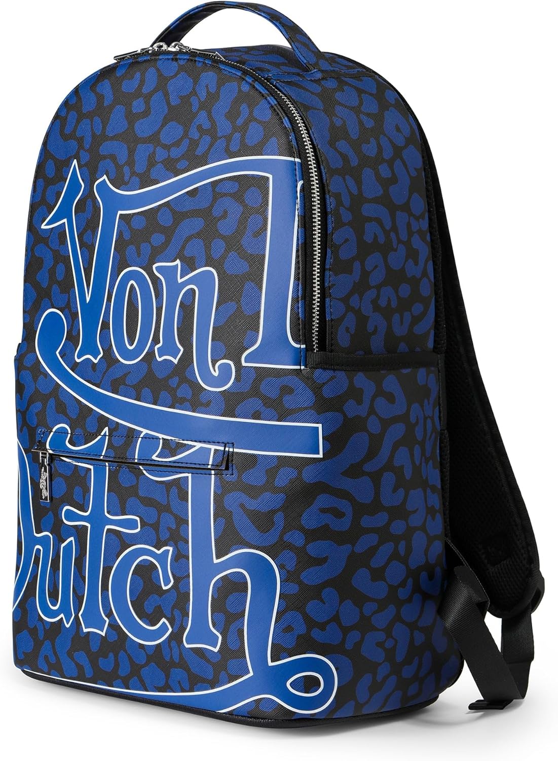 Von Dutch Medium Backpack – Stylish Multi?Purpose Backpack with Front Zip Pocket, Adjustable Straps, and Durable Design (Blue Cheetah)