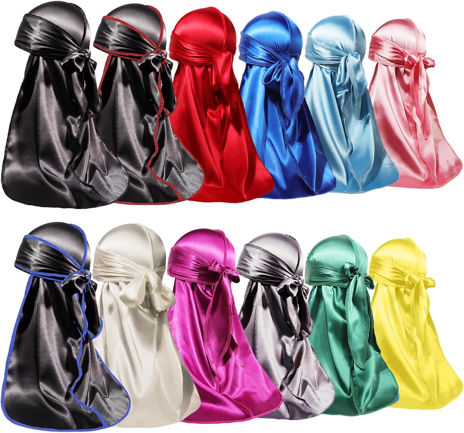 ForceWave 12 Pieces Silky Durag for Men Women Satin Durags for 360 Waves