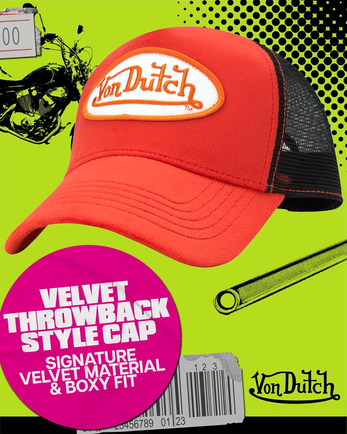 Von Dutch Unisex Trucker Hat - Velvet Curved Bill Mesh Back Retro Classic Adjustable Snapback Baseball Cap for Men and Women