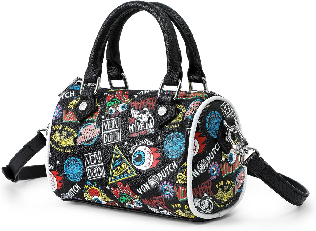 Von Dutch Jax Hanna Bag | 6.5” Vegan Leather Mini Crossbody with Logo Hardware, Top Handles & Interior Pouch