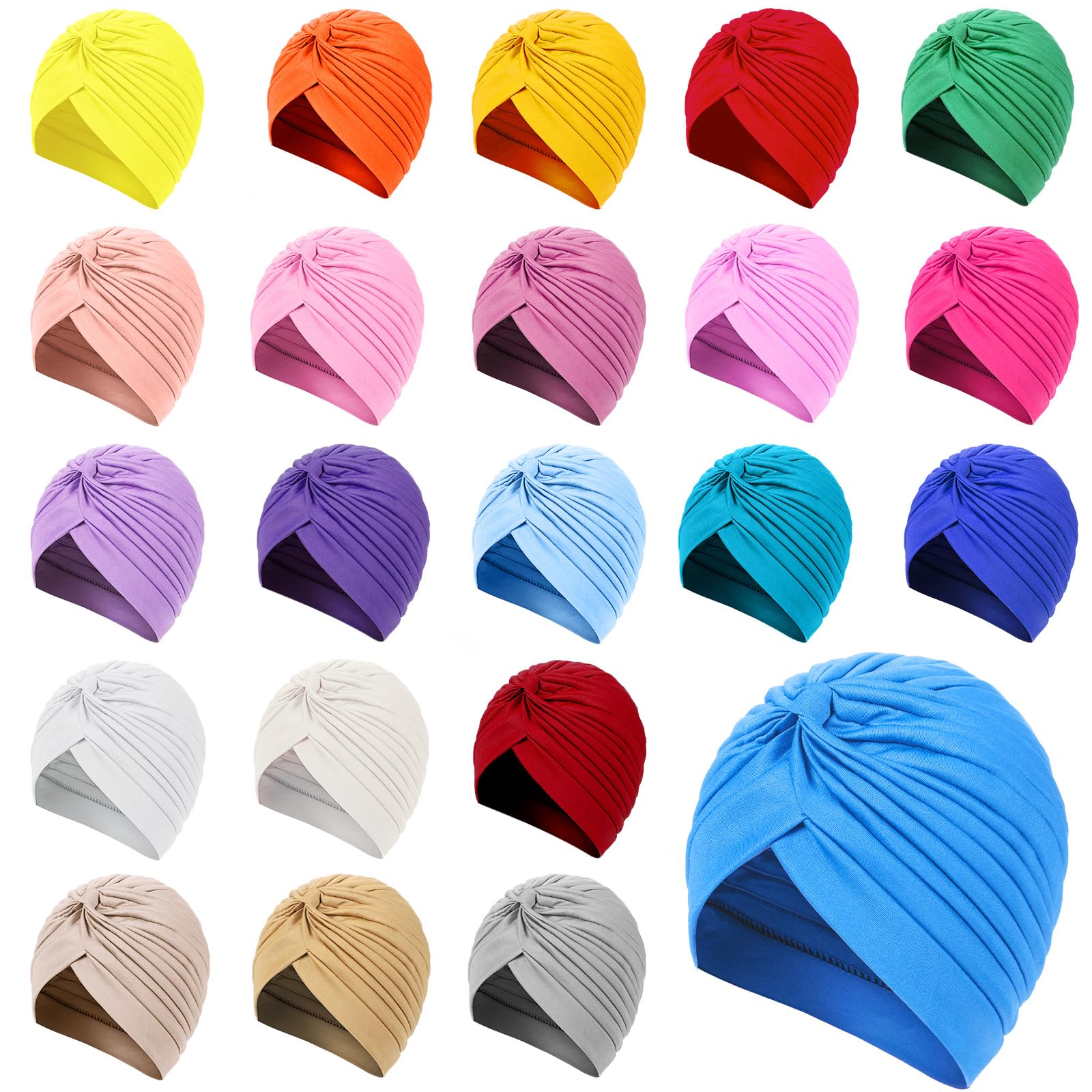 Syhood 22 Pieces Stretch Turbans Chemo Head Wrap Cancer Head Beanie Twisted Turban Cap Cover Hats for Women