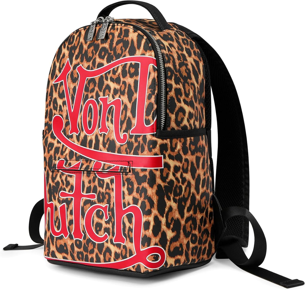 Von Dutch Large Backpack – Stylish Multi?Purpose Backpack with Front Zip Pocket, Adjustable Straps, and Durable Design (Cheetah Print)