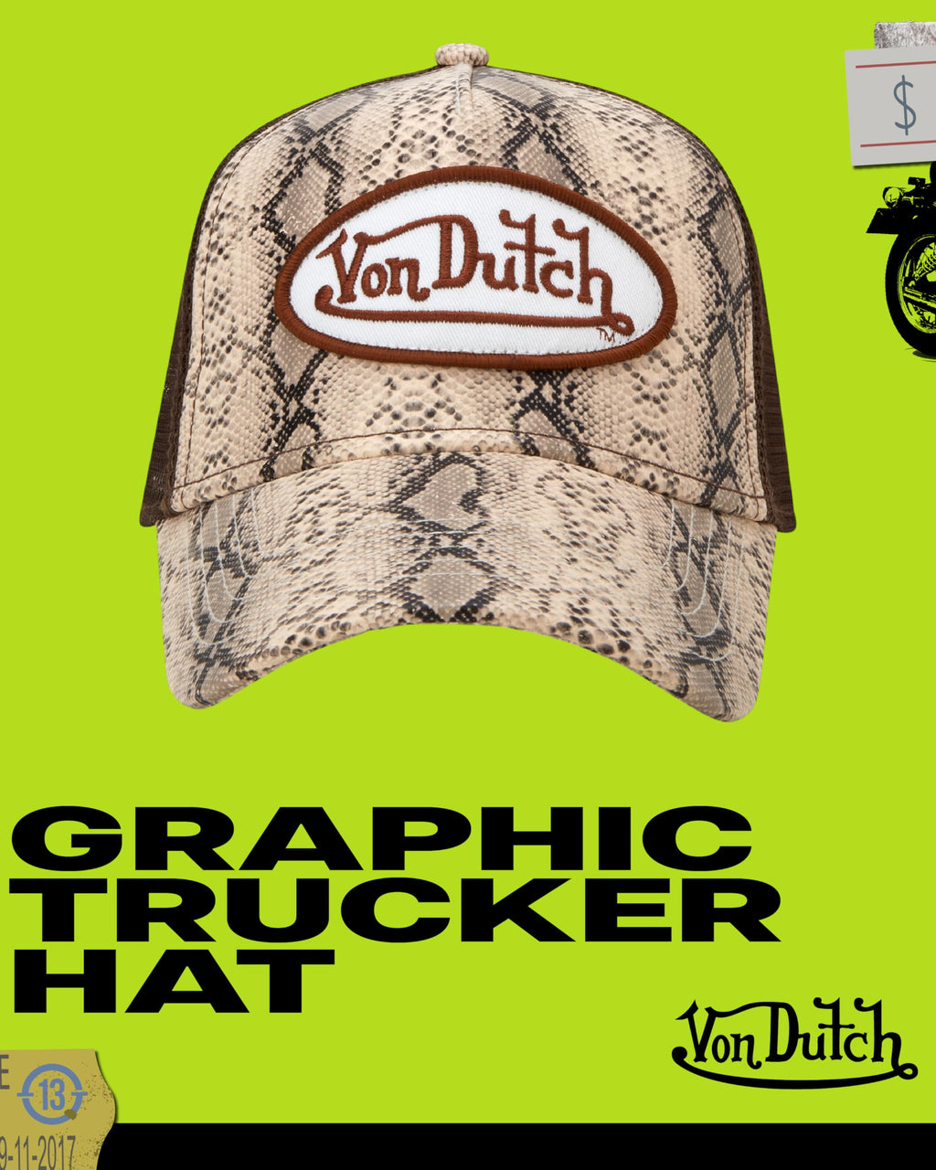 Von Dutch Monogram Trucker Cap - Retro Snapback Cap for Men and Women - Adjustable Snap Fit Panel, Mesh Rear, Curved Bill