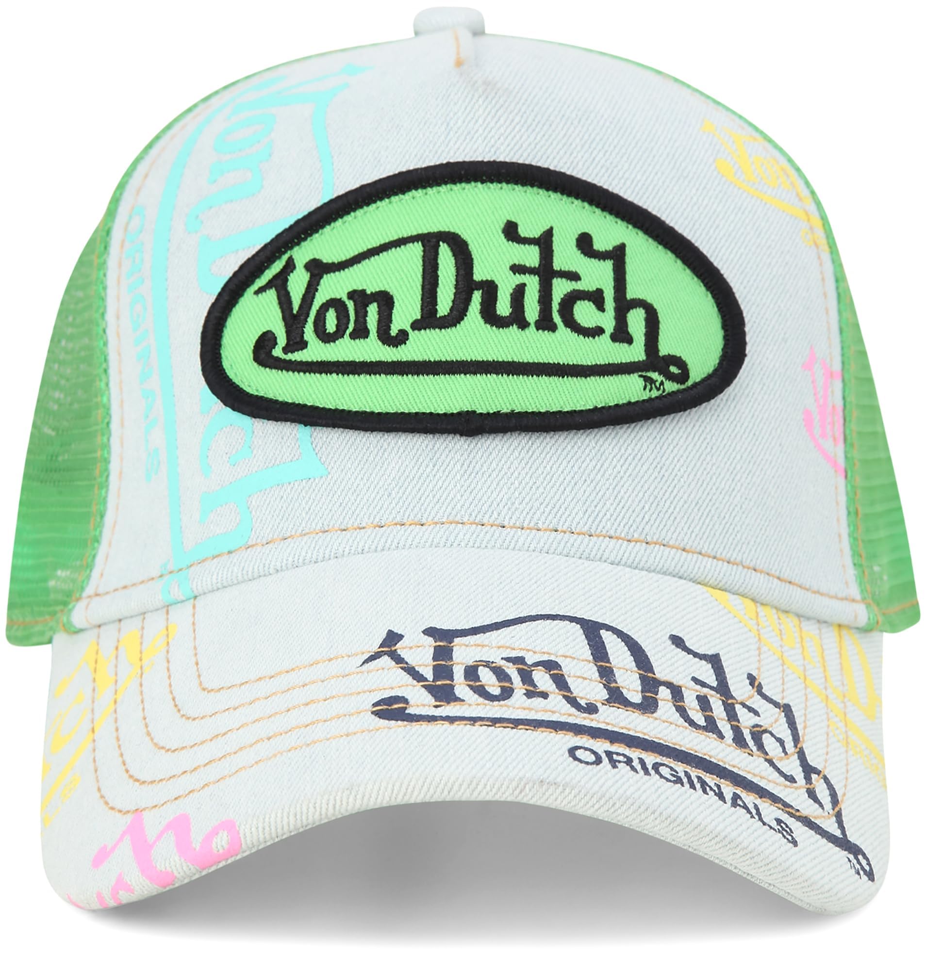 Von Dutch Monogram Trucker Cap - Retro Snapback Cap for Men and Women - Adjustable Snap Fit Panel, Mesh Rear, Curved Bill