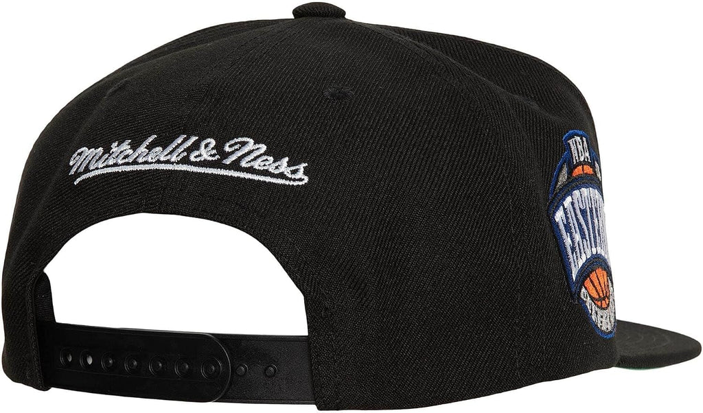 Mitchell & Ness Brooklyn Nets Conference Patch Side Logo Snapback Adjustable Hat Cap - Black