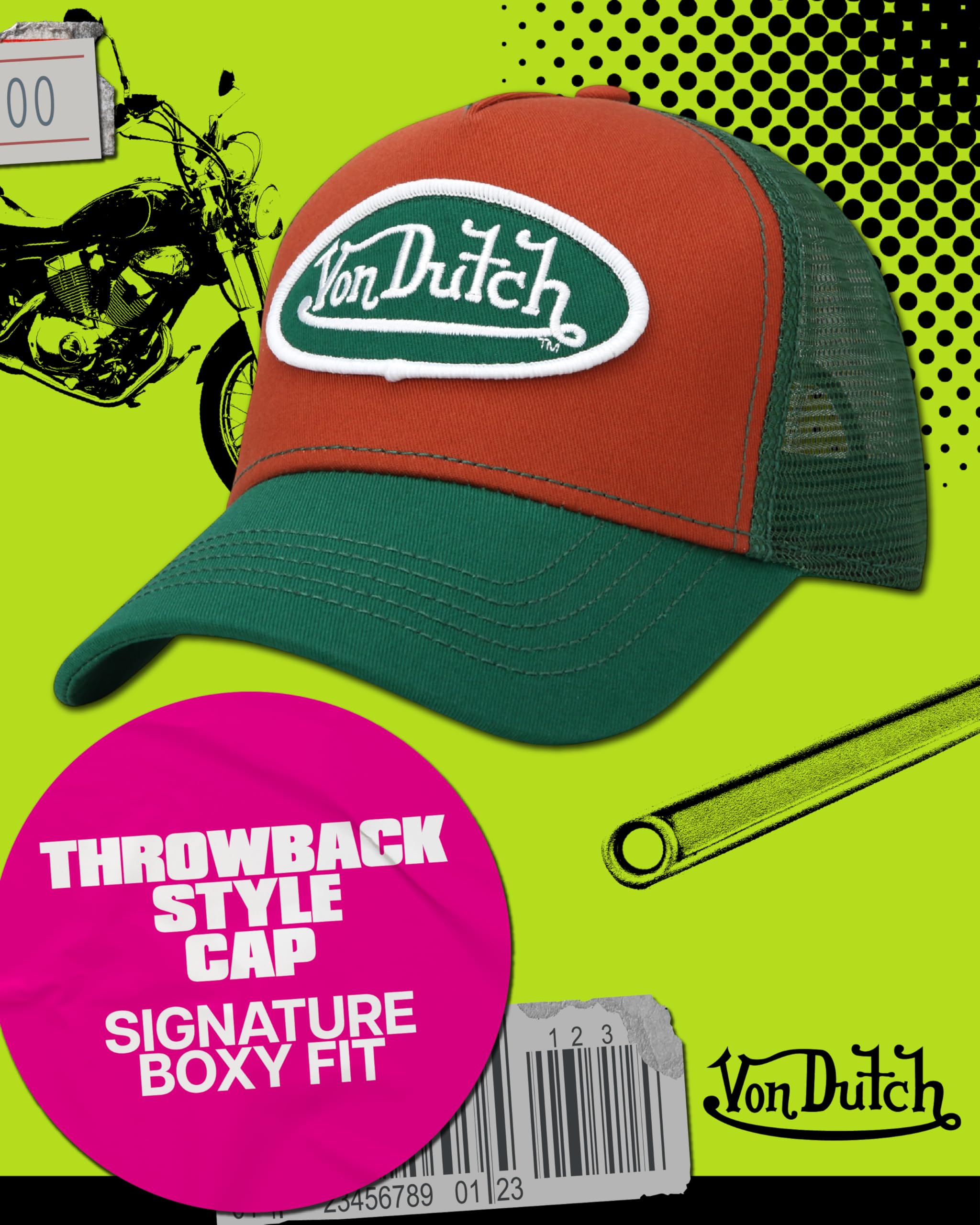 Von Dutch Unisex Trucker Hat - Curved Bill Mesh Back Retro Classic Colorblock Snapback Baseball Cap for Men and Women