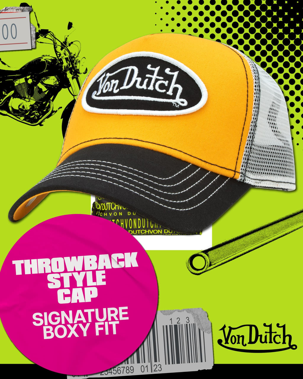 Von Dutch Unisex Trucker Hat - Curved Bill Mesh Back Retro Classic Colorblock Snapback Baseball Cap for Men and Women