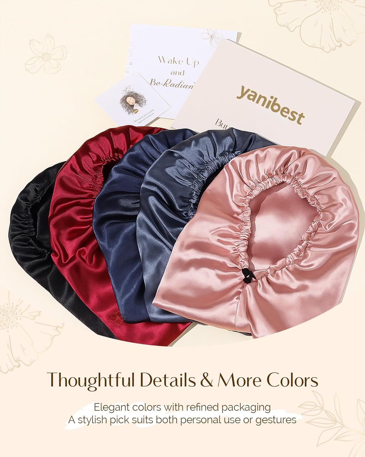 YANIBEST Satin Sleep Bonnet for Natural Hair - Extra Double Layer Long Adjustable Silk Hair Bonnet for Braids, Locs, Curls - Women’s Night Hair Protection Cap