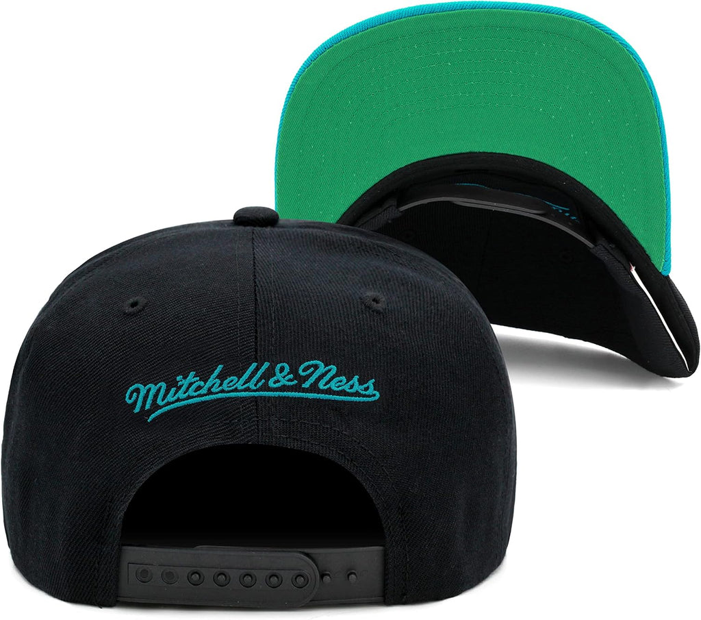Mitchell & Ness Charlotte Hornets Team Script 2.0 Snapback Hat Adjustable Cap - Black/Teal/Hardwood Classics