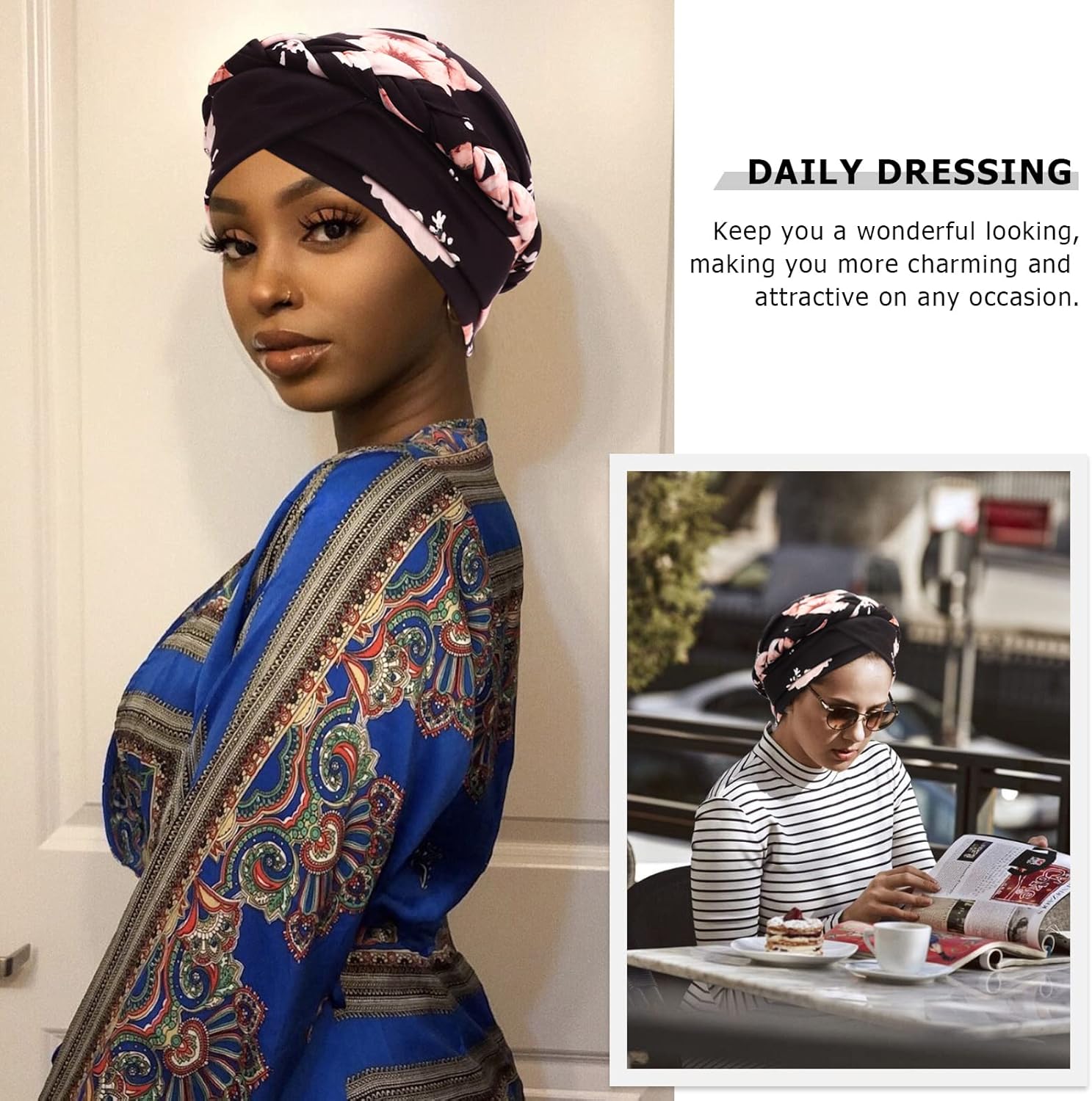 DRESHOW African Women Turban Caps Beanie Twist Headscarf Pre-Tied Twisted Braid Headwraps for Women Chemo Cancer Cap