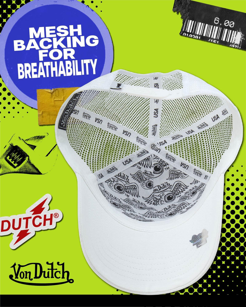 Von Dutch Unisex Trucker Hat - Retro Classic Solid Color Mesh Back Snapback Baseball Cap for Men & Women, Size One Size, White