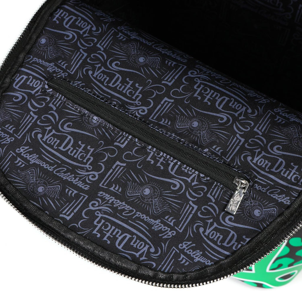 Von Dutch Medium Backpack – Stylish Multi?Purpose Backpack with Front Zip Pocket, Adjustable Straps, and Durable Design (Green Cheetah)