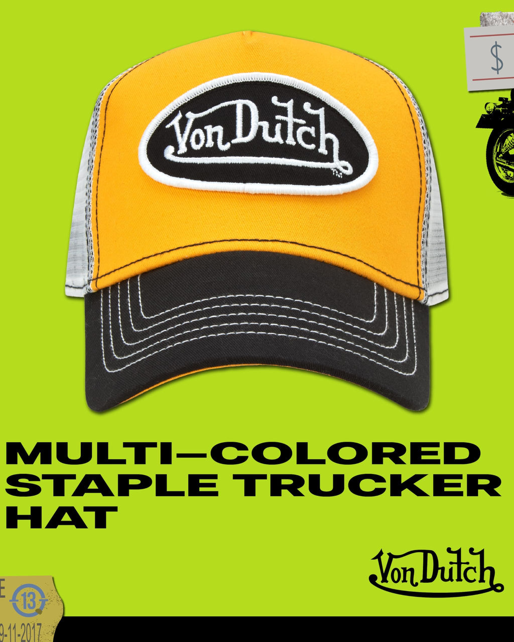 Von Dutch Unisex Trucker Hat - Curved Bill Mesh Back Retro Classic Colorblock Snapback Baseball Cap for Men and Women