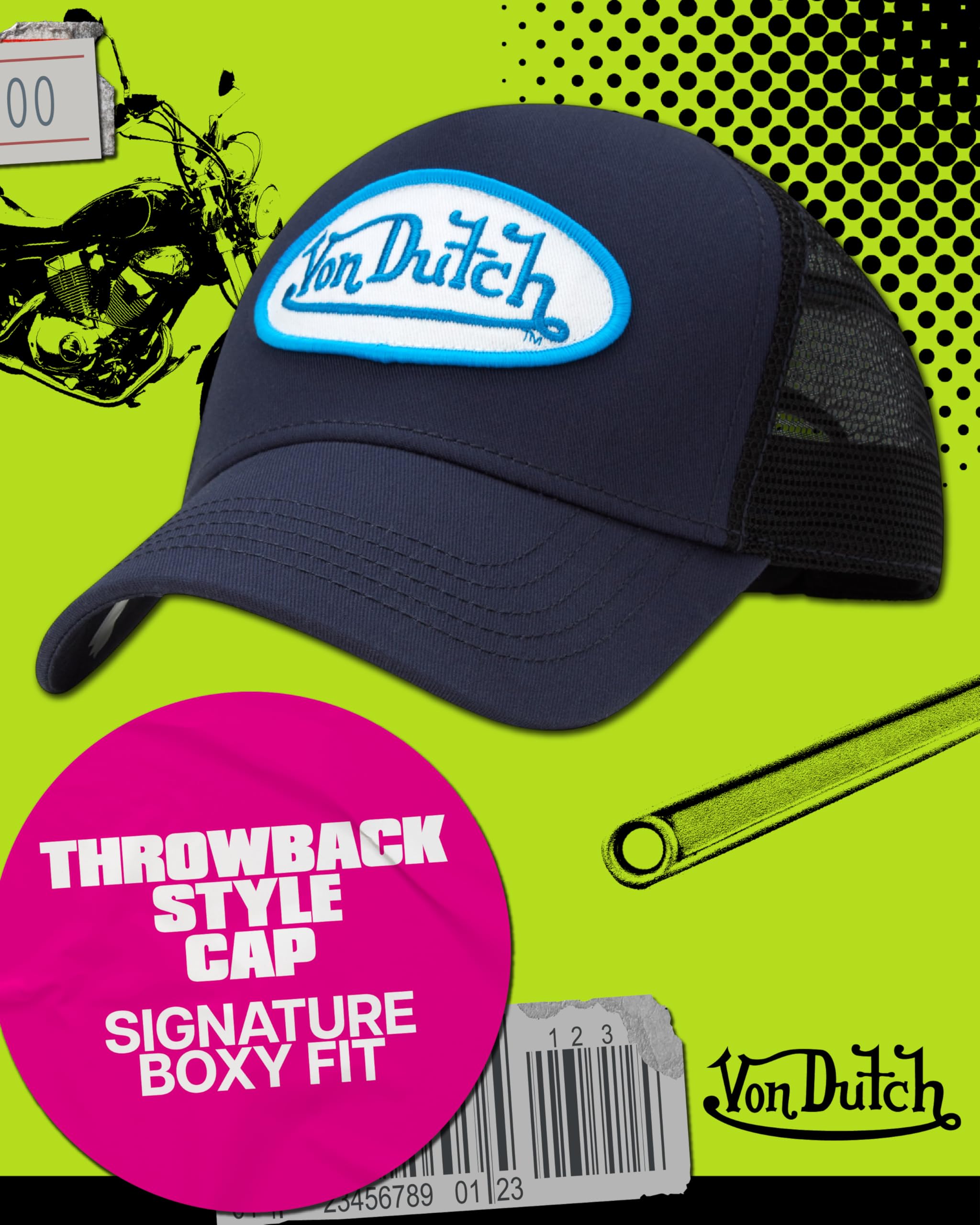Von Dutch Unisex Trucker Hat - Curved Bill Mesh Back Retro Classic Colorblock Snapback Baseball Cap for Men and Women