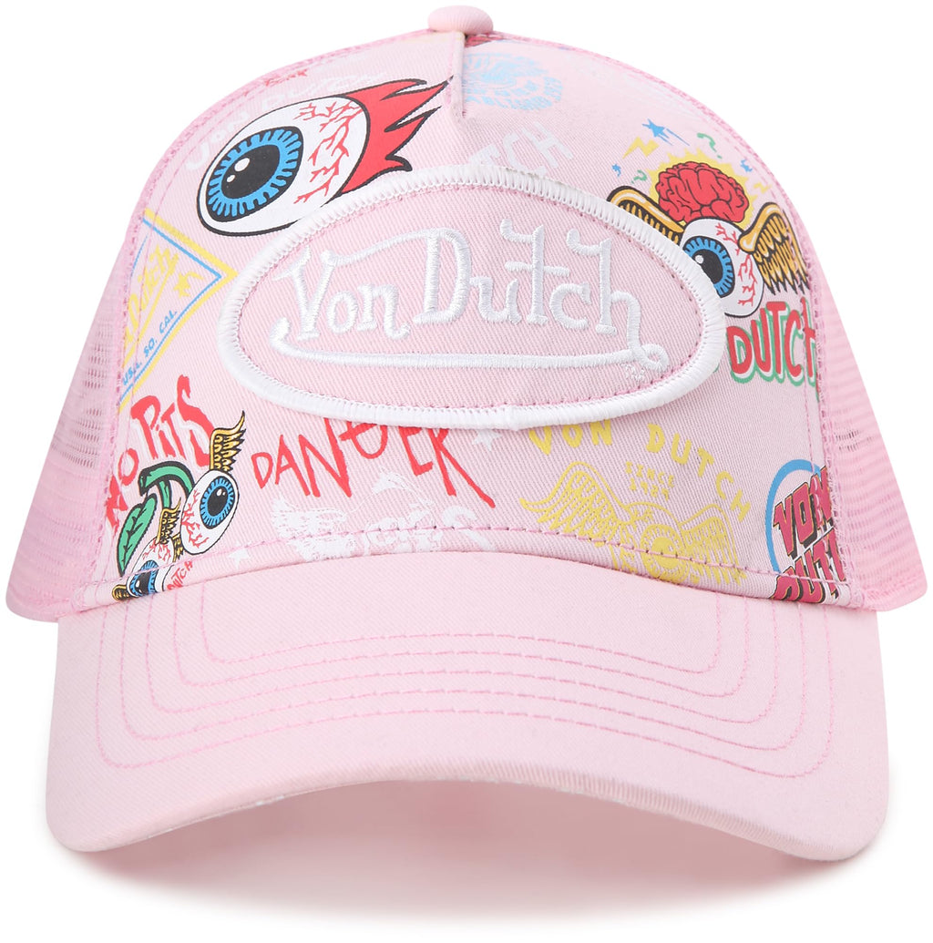 Von Dutch Monogram Trucker Cap - Retro Snapback Cap for Men and Women - Adjustable Snap Fit Panel, Mesh Rear, Curved Bill