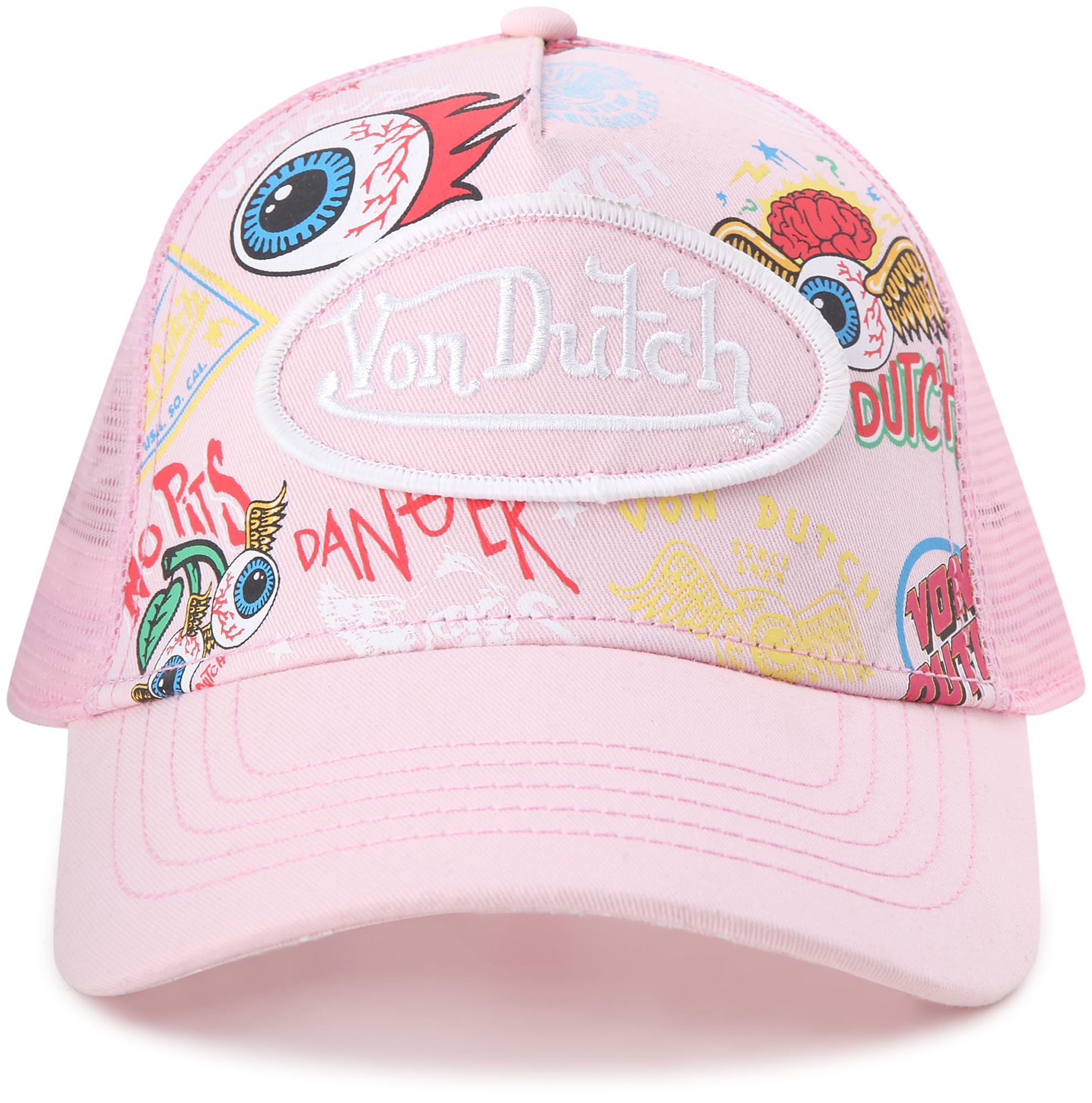 Von Dutch Monogram Trucker Cap - Retro Snapback Cap for Men and Women - Adjustable Snap Fit Panel, Mesh Rear, Curved Bill