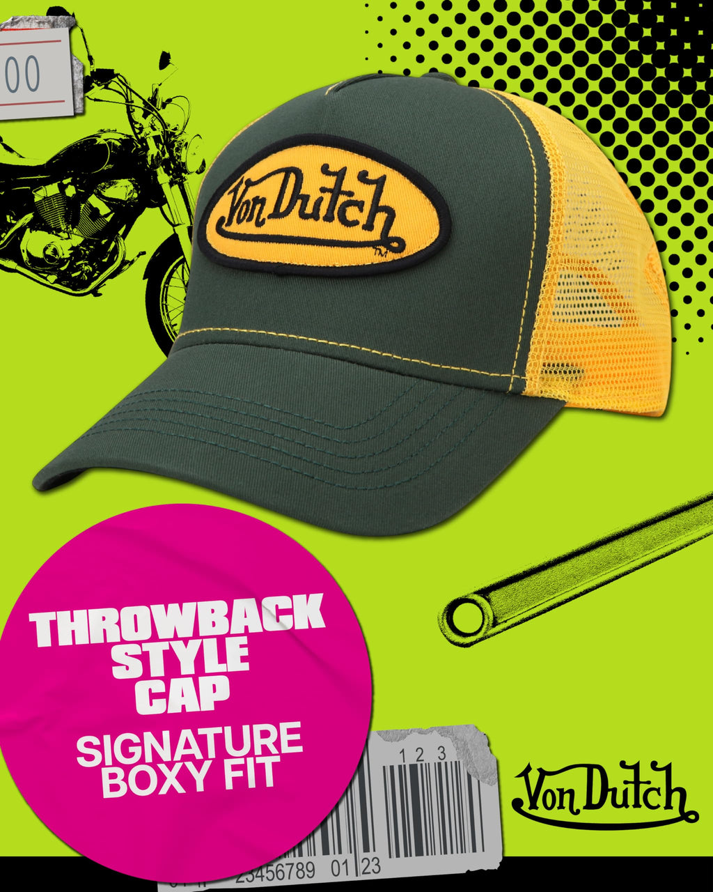 Von Dutch Unisex Trucker Hat - Curved Bill Mesh Back Retro Classic Colorblock Snapback Baseball Cap for Men and Women