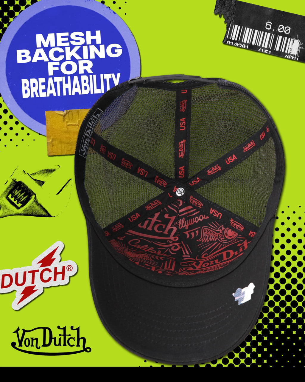 Von Dutch Unisex Trucker Hat - Curved Bill Mesh Back Retro Classic Colorblock Snapback Baseball Cap for Men and Women