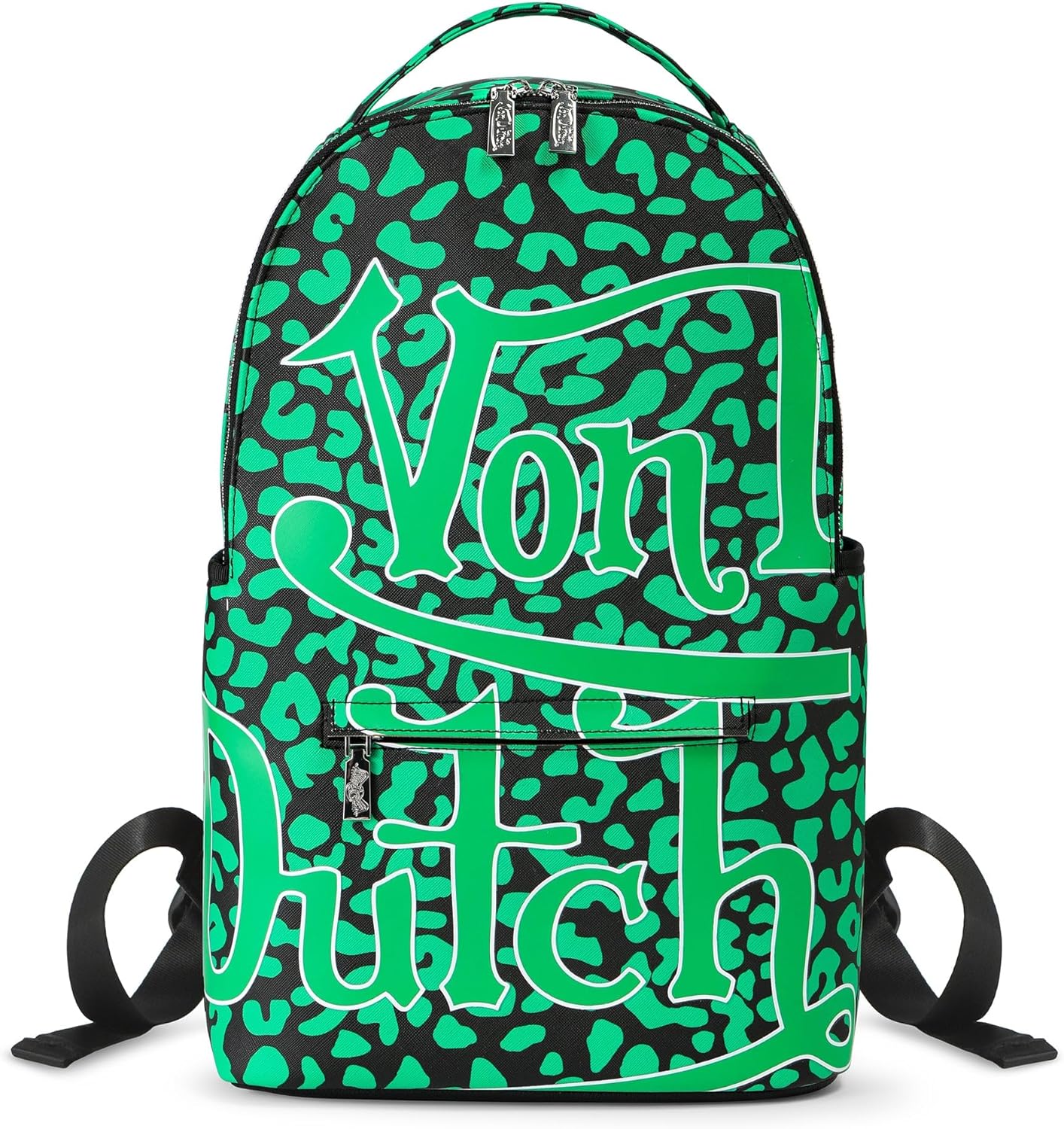 Von Dutch Medium Backpack – Stylish Multi?Purpose Backpack with Front Zip Pocket, Adjustable Straps, and Durable Design (Green Cheetah)