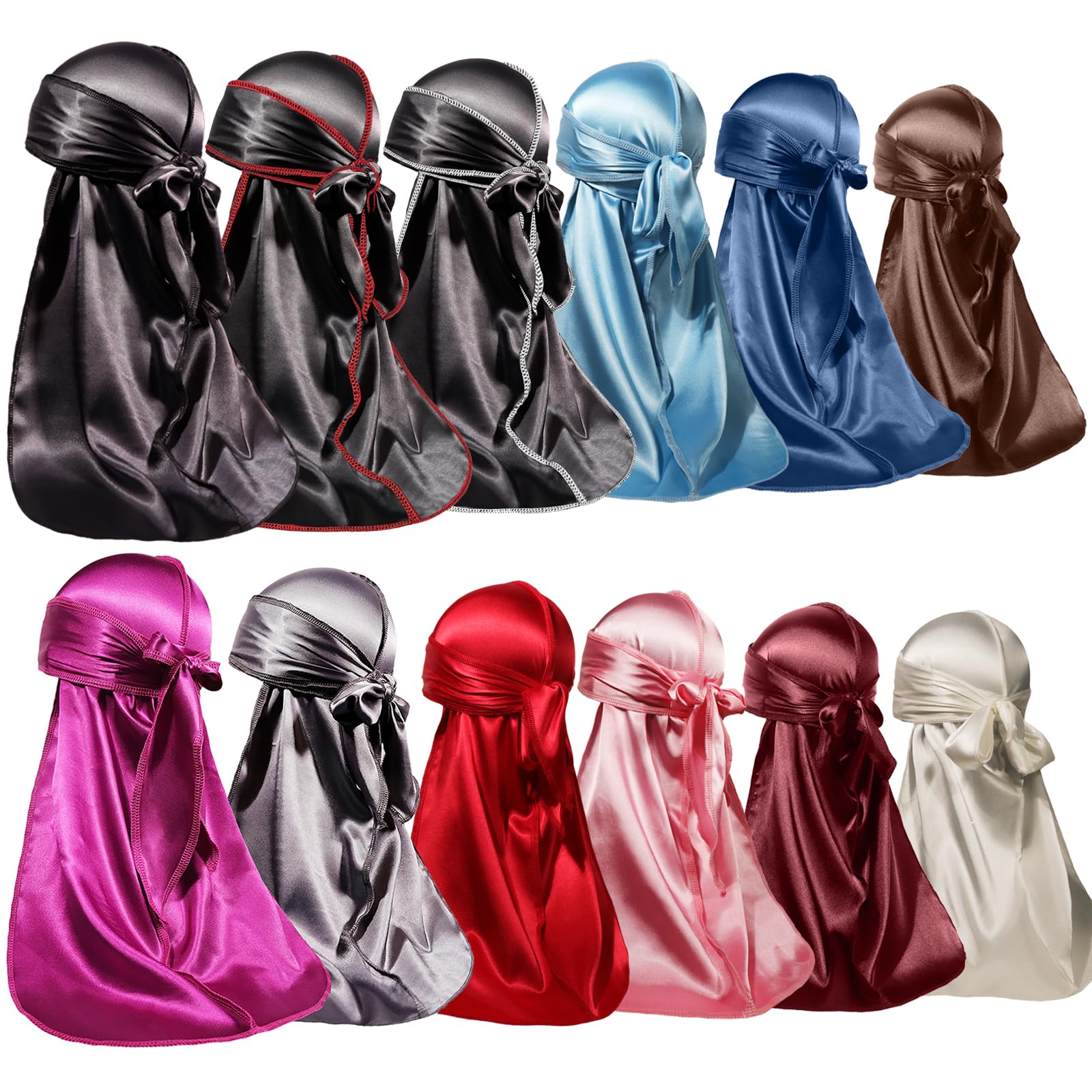 ForceWave 12 Pieces Silky Durag for Men Women Satin Durags for 360 Waves