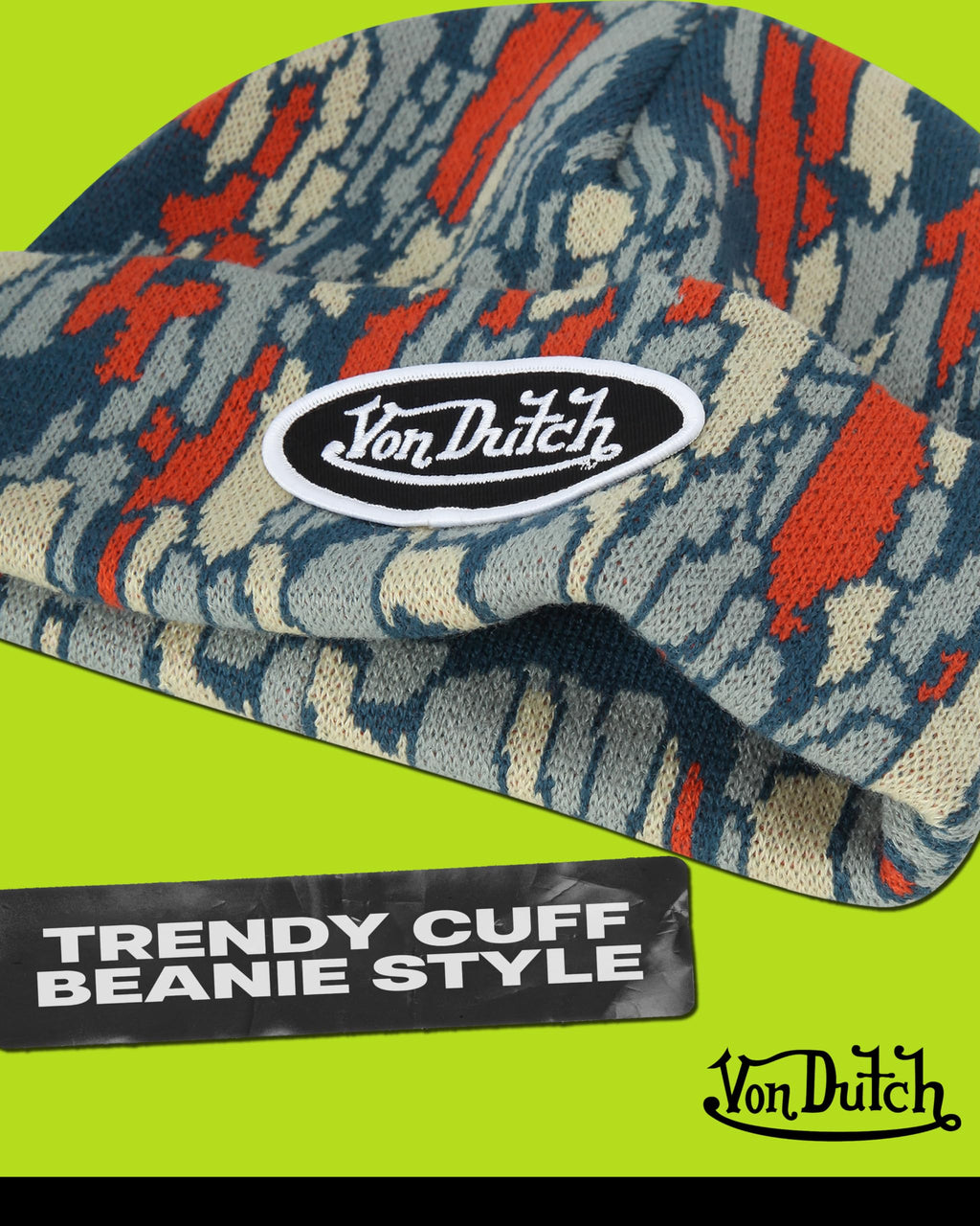 Von Dutch Womens Beanie Hat - Soft Cuffed Knitted Skull Cap Graphic Winter Beanie for Women with Embroidered Logo, Size One Size, Industrial Blue