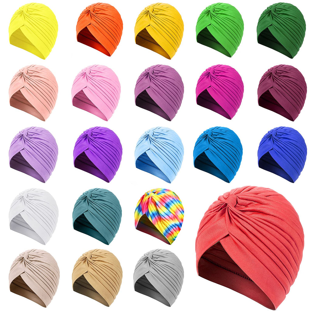 Syhood 22 Pieces Stretch Turbans Chemo Head Wrap Cancer Head Beanie Twisted Turban Cap Cover Hats for Women