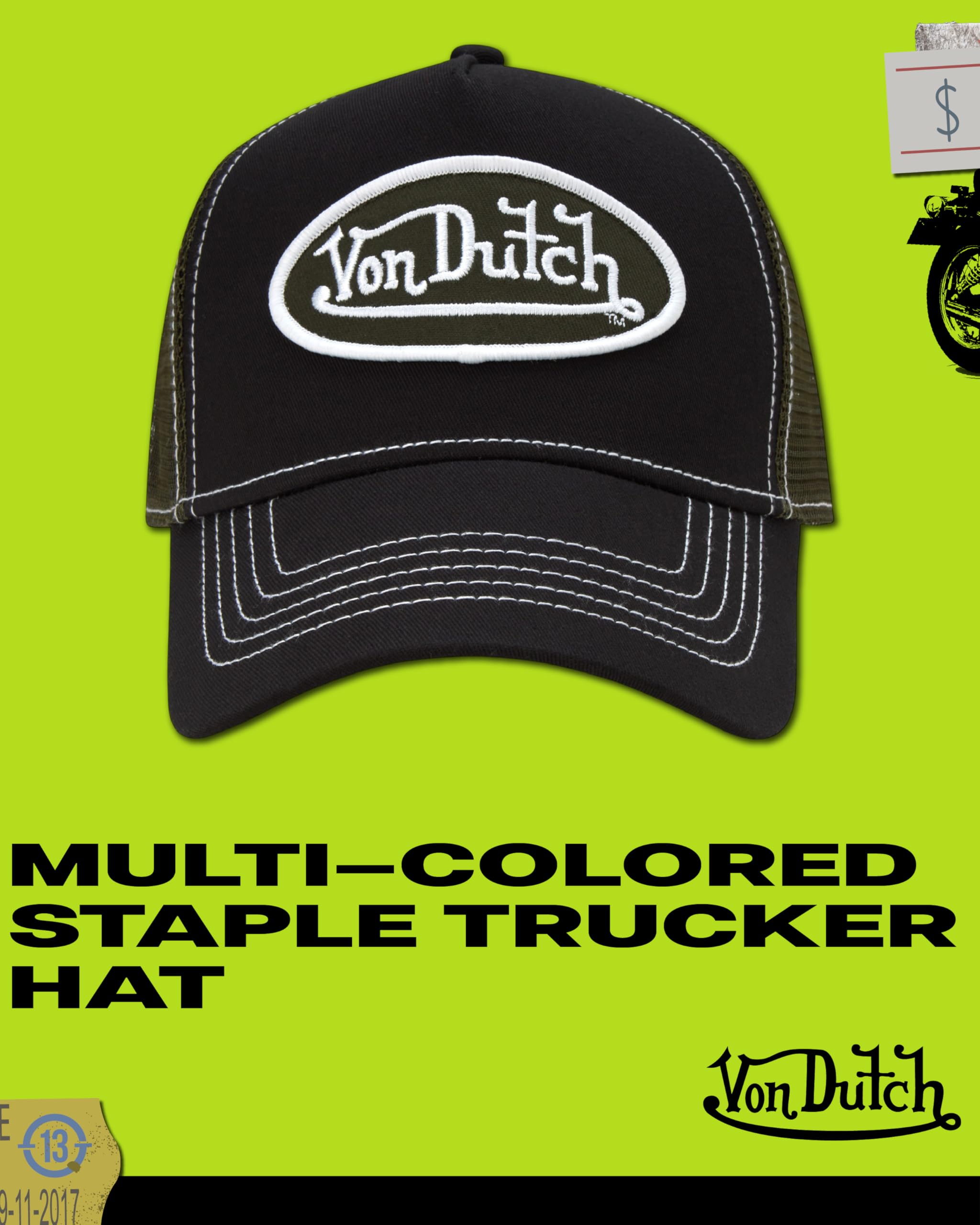 Von Dutch Unisex Trucker Hat - Curved Bill Mesh Back Retro Classic Colorblock Snapback Baseball Cap for Men and Women
