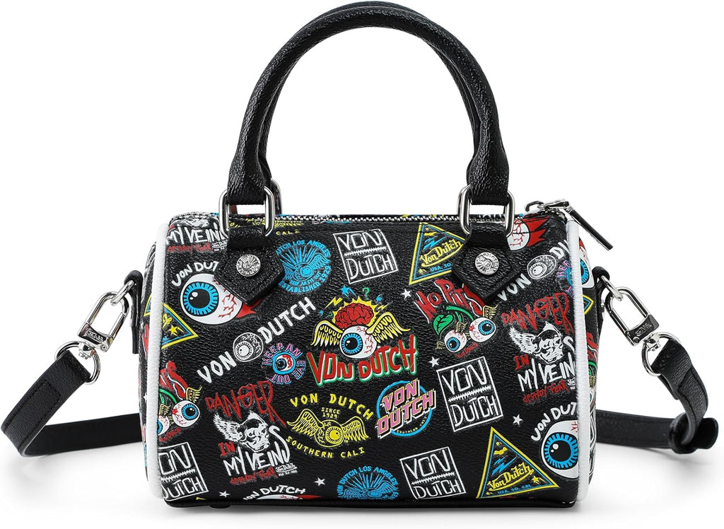 Von Dutch Jax Hanna Bag | 6.5” Vegan Leather Mini Crossbody with Logo Hardware, Top Handles & Interior Pouch