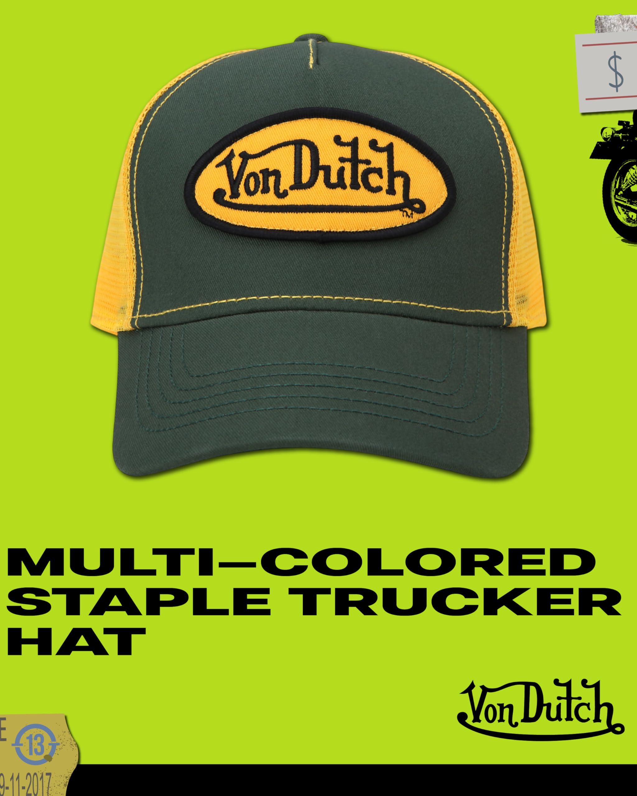 Von Dutch Unisex Trucker Hat - Curved Bill Mesh Back Retro Classic Colorblock Snapback Baseball Cap for Men and Women