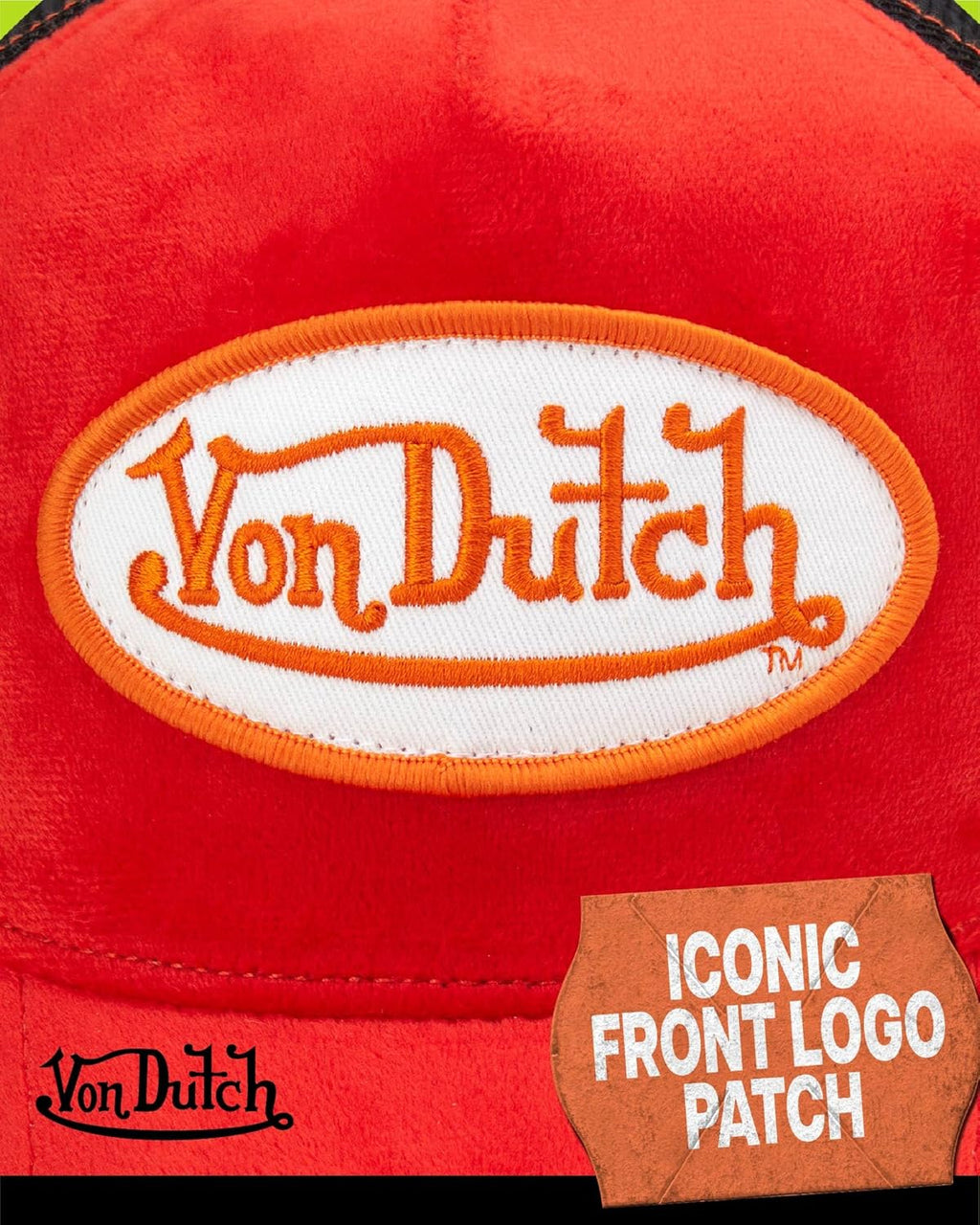 Von Dutch Unisex Trucker Hat - Velvet Curved Bill Mesh Back Retro Classic Adjustable Snapback Baseball Cap for Men and Women