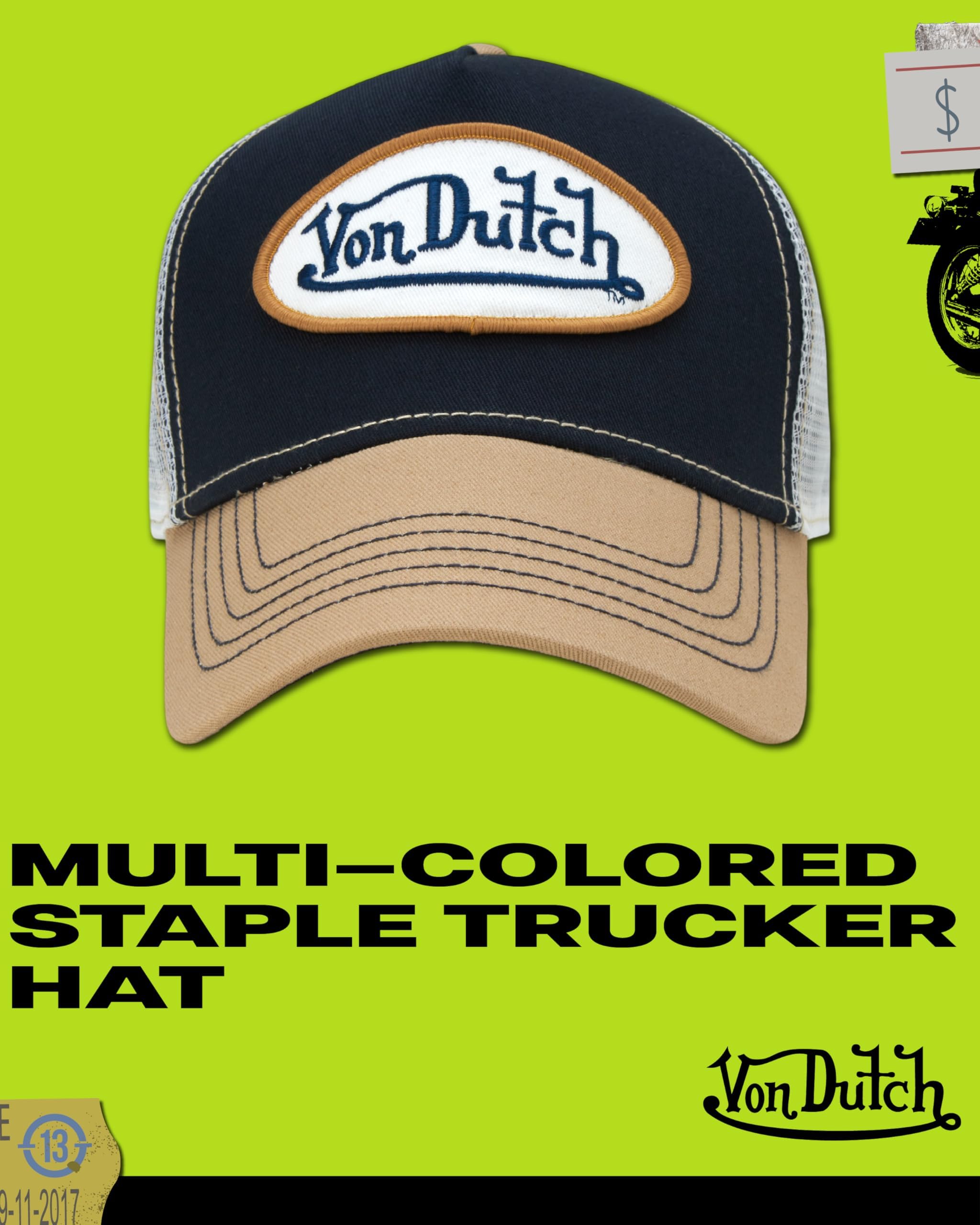 Von Dutch Unisex Trucker Hat - Curved Bill Mesh Back Retro Classic Colorblock Snapback Baseball Cap for Men and Women