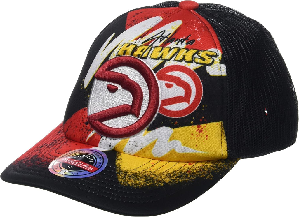 Mitchell & Ness Atlanta Hawks Hyper Trucker Mesh Snapback Adjustable Hat Cap - Black