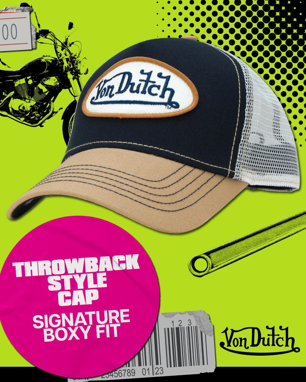 Von Dutch Unisex Trucker Hat - Curved Bill Mesh Back Retro Classic Colorblock Snapback Baseball Cap for Men and Women